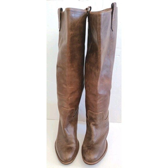 BANANA REPUBLIC All Leather Boots Size 9.5 Brown Mid-Calf 4" High Heel Esquire - Picture 2 of 13